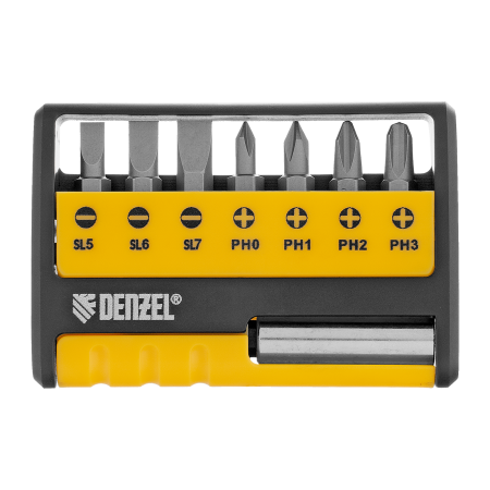Набор бит с магнитным держателем DENZEL S2, 8 шт.