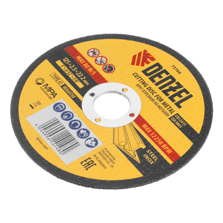 Круг отрезной по металлу DENZEL, 125 х 2,5 х 22,2 мм, WA60TBF