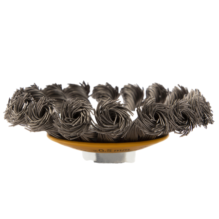 Щетка для УШМ DENZEL 746093, 100 мм, «тарелка», крученая нержавеющая проволока 0.5 мм, М14