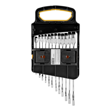 Набор ключей комбинированных трещоточных DENZEL 6-19 мм, 12 шт., CrV, матовый хром