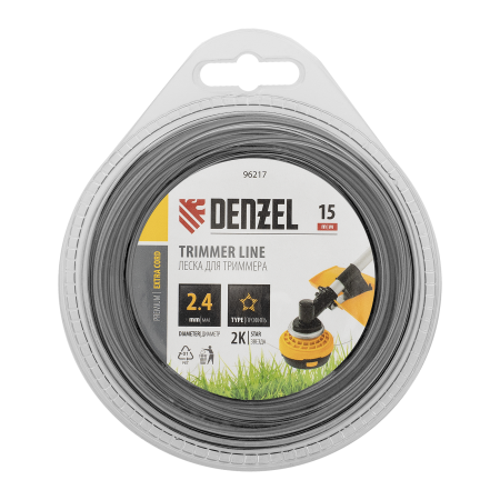 Леска для триммера DENZEL 96217 двухкомпонентная звезда, 2,4мм х 15м, блистер EXTRA CORD