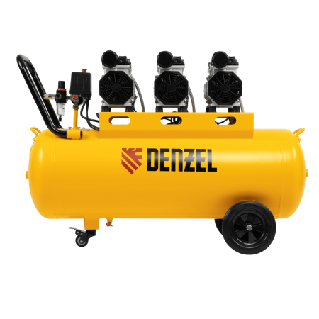 Компрессор безмасляный, малошумный DENZEL DLS 1800/100,1800 Вт, 3x600, 100 л, 345 л/мин