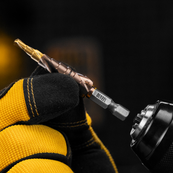 Сверло ступенчатое DENZEL 4-5-6-7-8-9-10-11-12 мм, Р6М5К5, 6-гр. хвостовик