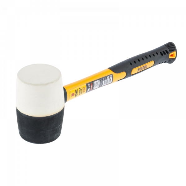 Киянка резиновая DENZEL 16 oz, черно-белая резина, фибергласовая рукоятка