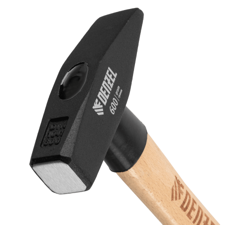 Молоток слесарный DENZEL 600 г, кованый квадратный боек, буковая рукоятка