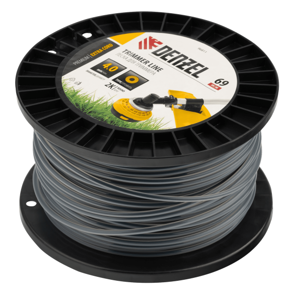 Леска для триммера DENZEL двухкомпонентная круглая, 4,0мм х 69м, на DIN катушке EXTRA CORD