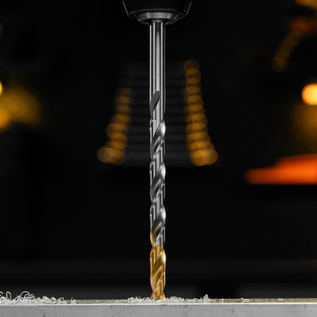 Сверло спиральное по металлу DENZEL 8,5 х 165 мм, Р6М5, Golden Tip, удлиненное