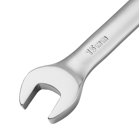 Ключ комбинированный трещоточный DENZEL, 15 мм, CrV, матовый хром