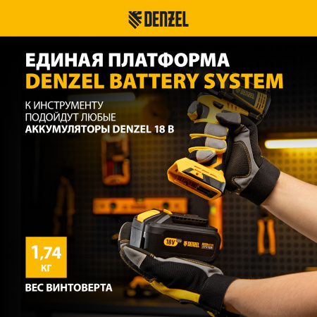 Винтоверт ударный аккумуляторный бесщеточный DENZEL CID-IB-200-0, 18В Li-Ion