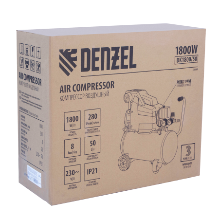 Компрессор воздушный DENZEL X-PRO DK1800/50, 1.8 кВт, 280 л/мин, 50 л