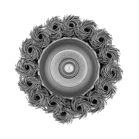 Щетка для дрели DENZEL, 65 мм, Чашка, со шпилькой, нержавеющая крученая проволока