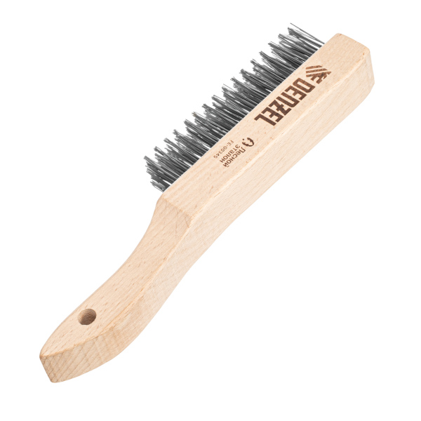 Щетка зачистная 5-и рядная DENZEL, прямая проволока из нержавеющей стали с деревянной ручкой, EFP