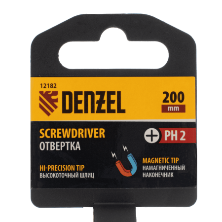 Отвертка DENZEL PH2х200 мм, CrV, трехкомпонентная рукоятка