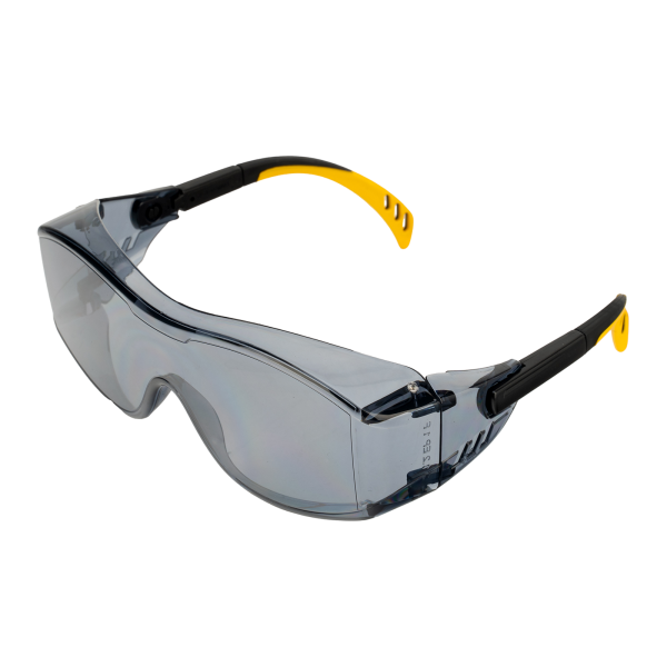 Очки защитные DENZEL открытые, поликарбонатные, увеличенная дымчатая линза, регулируемые дужки
