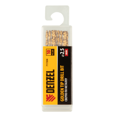 Сверло по металлу DENZEL 2,5 мм, HSS-Tin, Golden Tip, 10 шт.