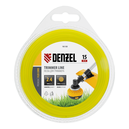 Леска для триммера DENZEL Flex Сord 96108, 2.4 мм x 15 м, круглая, блистер
