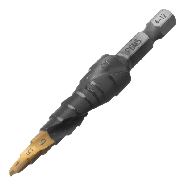 Сверло ступенчатое DENZEL 4-5-6-7-8-9-10-11-12 мм, Р6М5, 6-гр. хвостовик