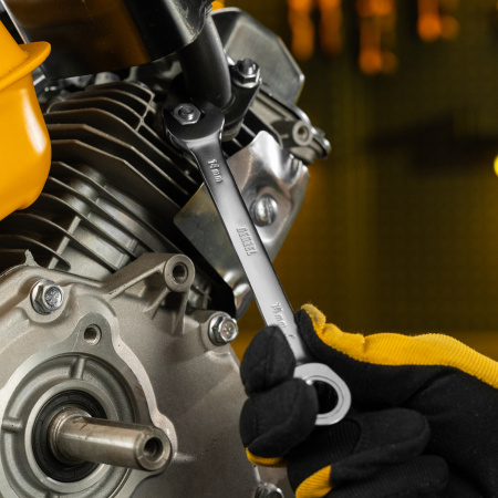 Ключ комбинированный трещоточный DENZEL, 14 мм, CrV, матовый хром