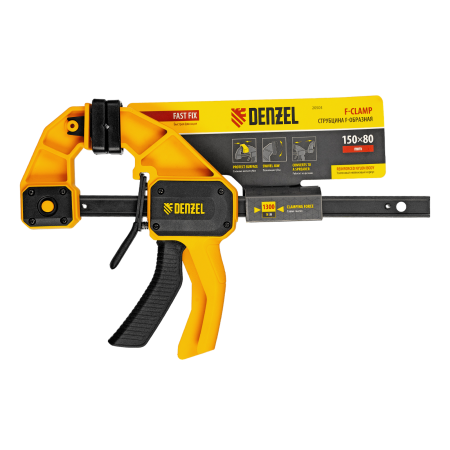 Струбцина DENZEL F-образная, быстрозажимная, 150 х 80 мм, усиленный нейлоновый корпус