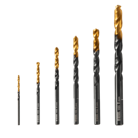 Набор сверл по металлу DENZEL 2-3-4-5-6-8 мм, HSS-Tin, Golden Tip, 6 шт