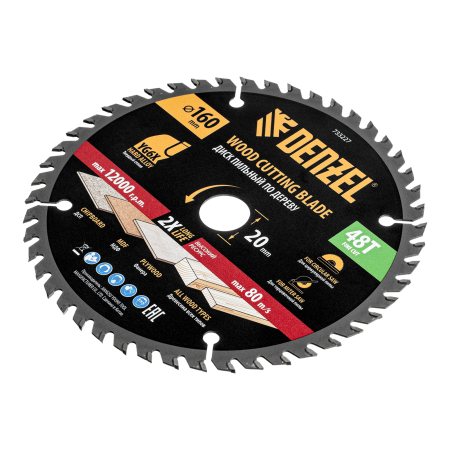 Пильный диск по дереву DENZEL ф160х 20 мм, 48 зубьев
