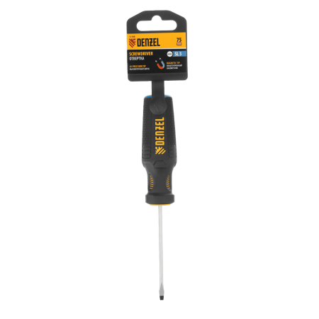 Отвертка DENZEL SL3х75 мм, CrV, трехкомпонентная рукоятка