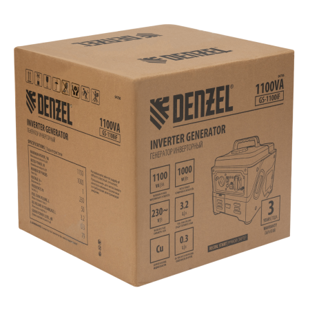 Генератор инверторный DENZEL GS-1100iF, 1,1 кВт, 230 В, ручной старт