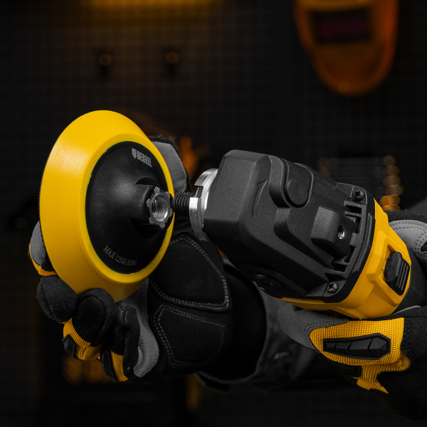 Тарелка опорная для дрели и УШМ DENZEL с липучкой, 115 мм, мягкая, с адаптером c М14 на d8