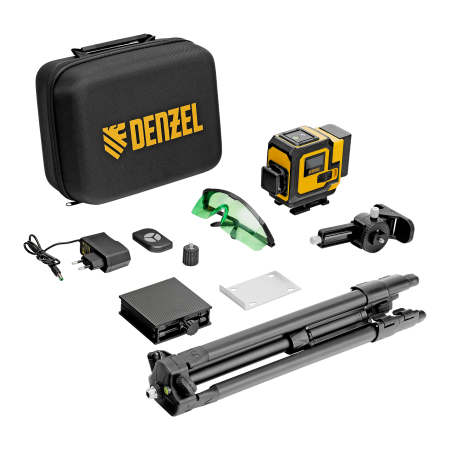 Лазерный уровень мультипризменный DENZEL DLV-360-3T, 30 м, зеленый луч, Li-Ion 2,4 Aч, штатив Лазерный уровень мультипризменный DENZEL DLV-360-3T, 30 м, зеленый луч, Li-Ion 2,4 Aч, штатив