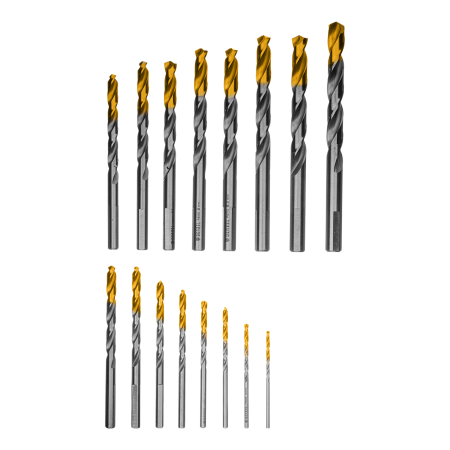 Набор сверл по металлу DENZEL, 1-10 мм, Р6М5-TiN, Golden Tip, 19 шт