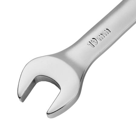 Ключ комбинированный трещоточный DENZEL, 19 мм, CrV, матовый хром