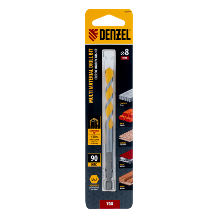 Сверло универсальное DENZEL, Multi cut, 8 мм Сверло универсальное DENZEL, Multi cut, 8 мм