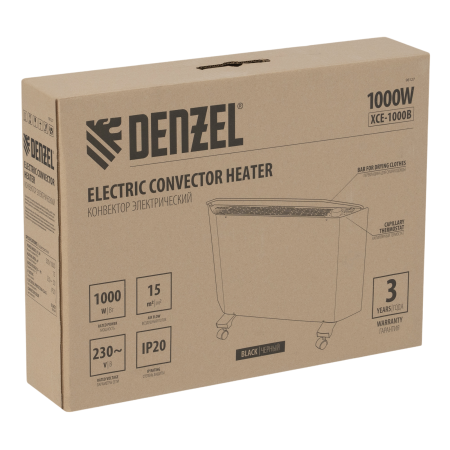Конвектор электрический DENZEL XCE-1000 B, 230 В, 1000 Вт, X-образный нагреватель