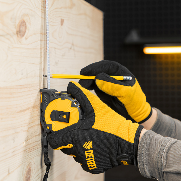 Рулетка DENZEL 31521 5м х 19мм, автоматич. фиксац., нейлон. покрытие, магнит. зацеп, двухстор. разметка