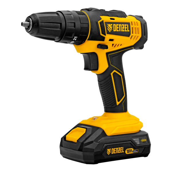 Дрель-шуруповерт аккумуляторная ударная DENZEL CID-18-02BM, Li-Ion, 18 В, 2 акк.
