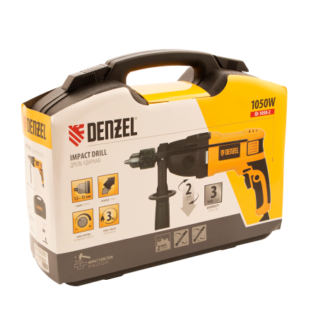 Ударная дрель DENZEL ID-1050-2, 1050 Вт, 0-3000/0-1100 об/мин, 0-48000/0-17600 уд/мин