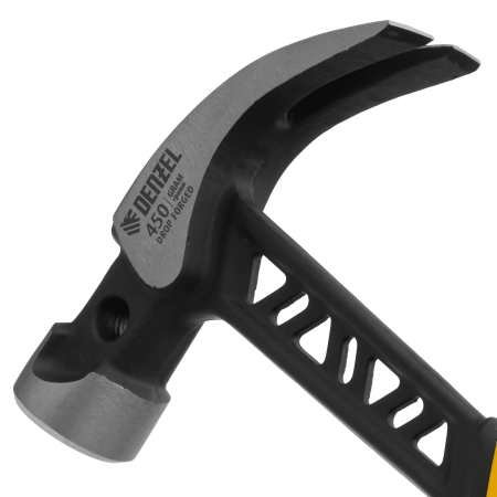 Молоток-гвоздодер DENZEL 450 г, цельнокованый,боек с магнитом, двухкомп. обрезин. рук-ка