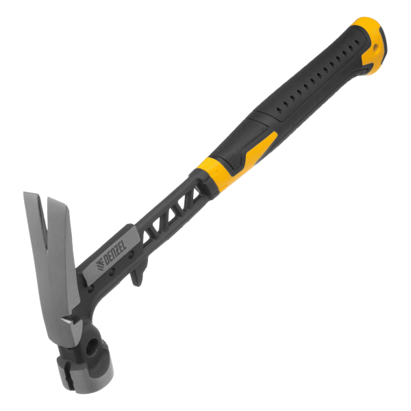 Молоток строительный DENZEL 450 г, цельнокованый,боек с магнитом, двухкомп. обрезин. рук-ка