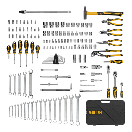 Набор инструментов DENZEL 1/2", 1/4", 3/8", CrV, S2, пластиковый кейс, 144 предмета