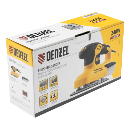 Машина плоскошлифовальная вибрационная DENZEL VS-90-187, 240 Вт, 6000-11000 об/мин