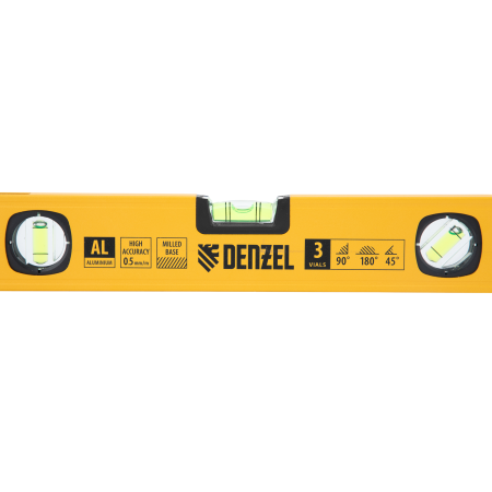 Уровень алюминиевый DENZEL магнит., фрезерованный, 3 глазка (1 зеркал.), 0,5 мм/м, 400 мм