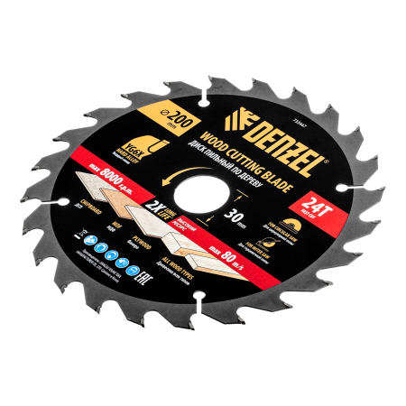 Пильный диск по дереву DENZEL ф200 х 30 мм, 24 зубьев