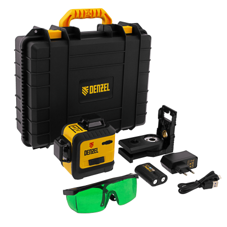Лазерный уровень мультипризм. DENZEL LXI 360-3 Green, 30 м, 520 нм, акк. Li 2800 mAh, резьба 1/4"