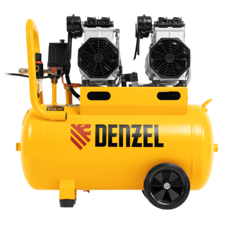 Компрессор безмасляный, малошумный DENZEL DLS 2200/50, 2200 Вт, 2x1100, 50 л, 380 л/мин
