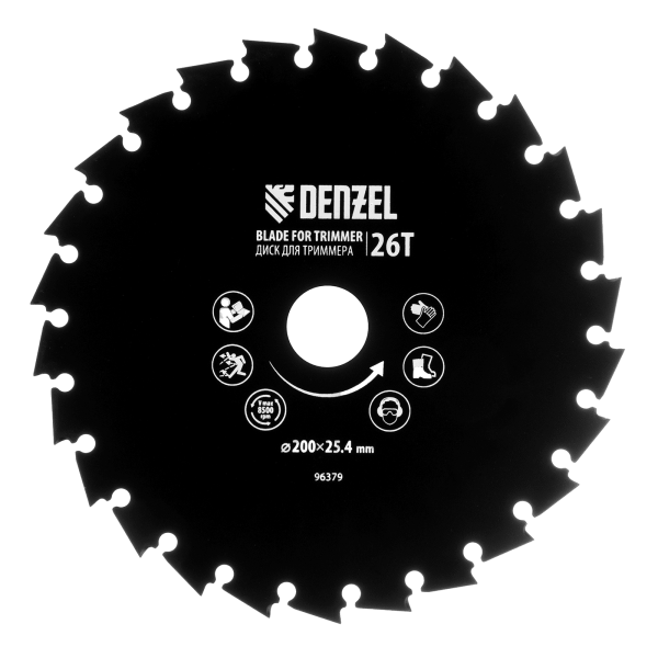 Диск для триммера DENZEL c долотообразной формой зуба, 200 х 25,4 26 зубов