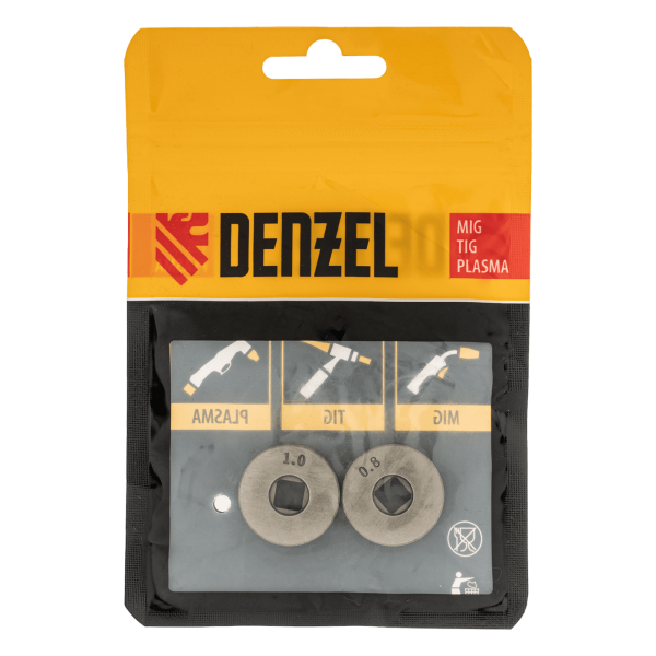 Подающий ролик DENZEL V профиль под стальную проволоку 0,8-1мм, посадка квадрат, 2 шт