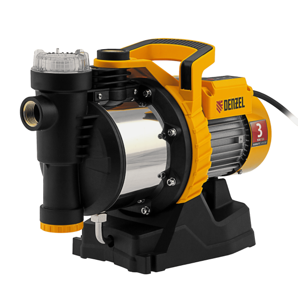 Насос садовый поверхностный DENZEL GP1100SS, 1100 Вт, 4000 л/ч, подъем 45 м, пластик