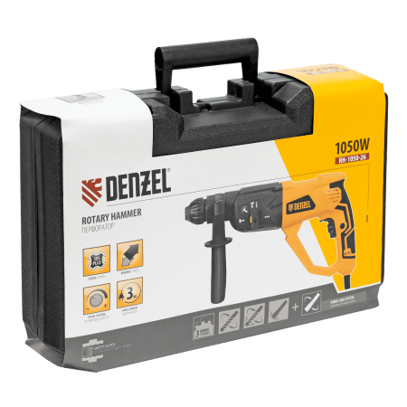 Перфоратор электрический DENZEL RH-1050-26, SDS-plus, 1050 Вт, 3.2 Дж, 3 плюс 1 режим