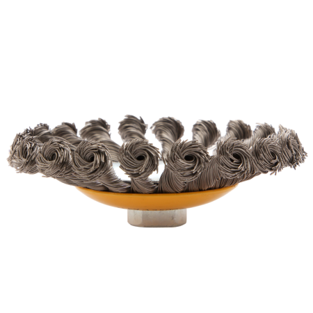 Щетка для УШМ DENZEL 746113, 125 мм, «тарелка», крученая нержавеющая проволока 0.5 мм, М14