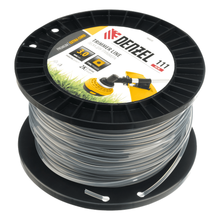 Леска для триммера DENZEL двухкомпонентная квадрат, 3,0мм х 111м, на DIN катушке EXTRA CORD